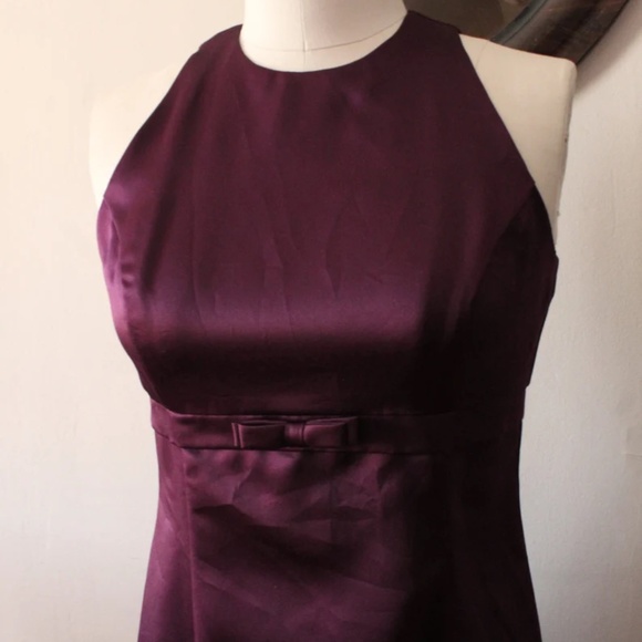 Late 1990s 2000s Scott McClintock Plum Satin Empire Waist Prom Dress Evening Gow - Picture 2 of 5